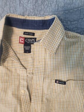 Chaps Men’s Yellow Plaid Button-Down Shirt with Blue Accents